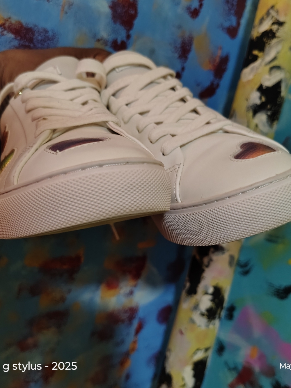 😎🔥🔥 KURT GEIGER - White Leather Sneakers with Metallic Leather Hearts 🌈 - Picture 5 of 15